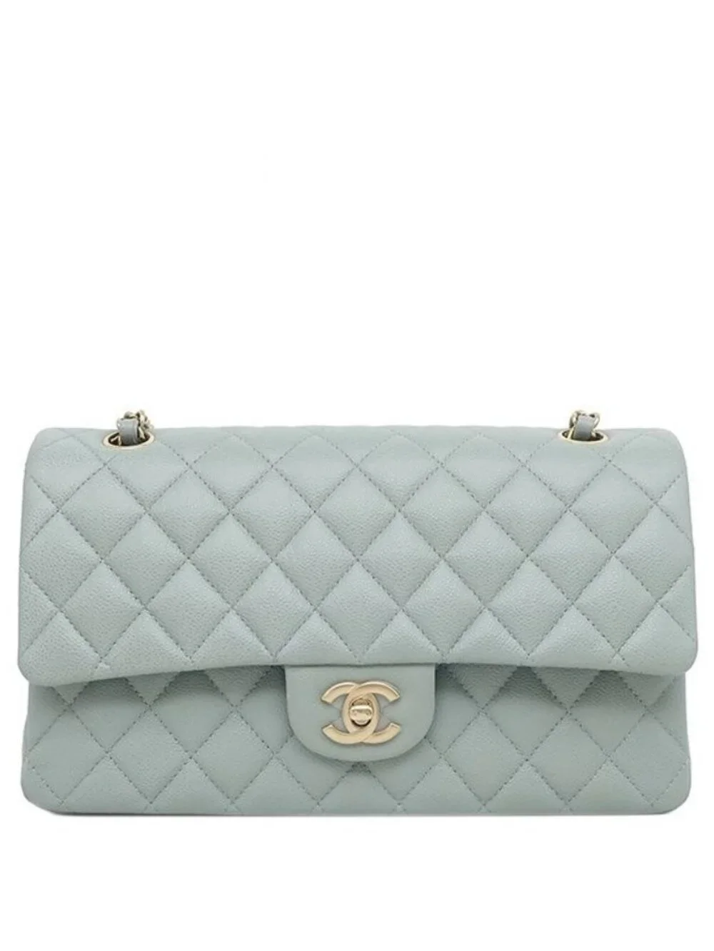 Chanel Shoulder Bag Quilted 25 Double Flap Caviar Leather Green Gold Chain